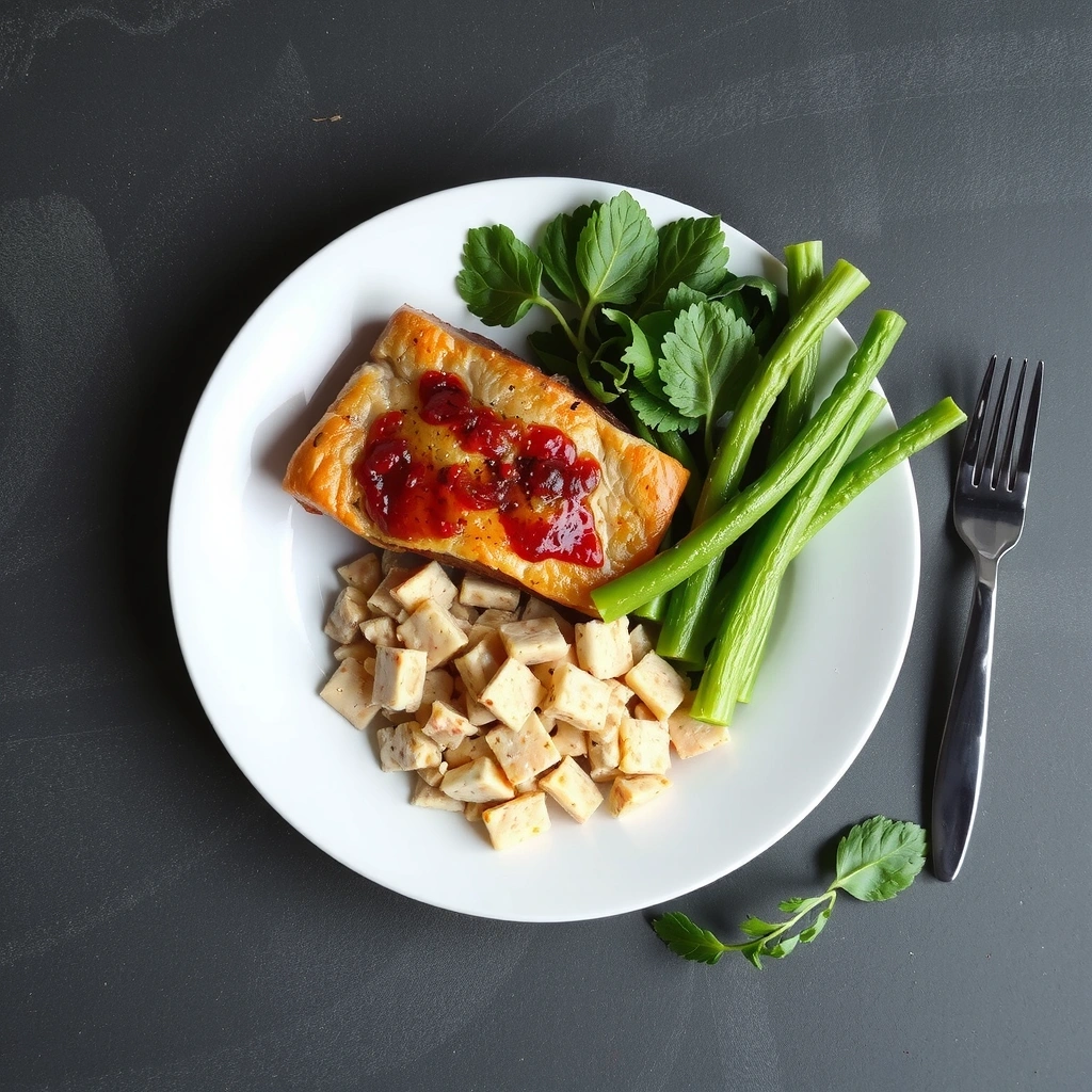 Assiette équilibrée avec des légumes frais, des protéines et des céréales complètes.